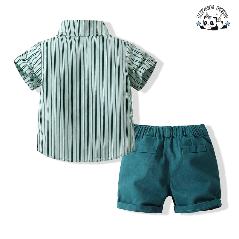 LEZONKIDS - New Coming Boy's Summer Casual Clothing Set Hawaiian Outfit Gentleman Short Sleeve Shirt Top+Shorts Suits